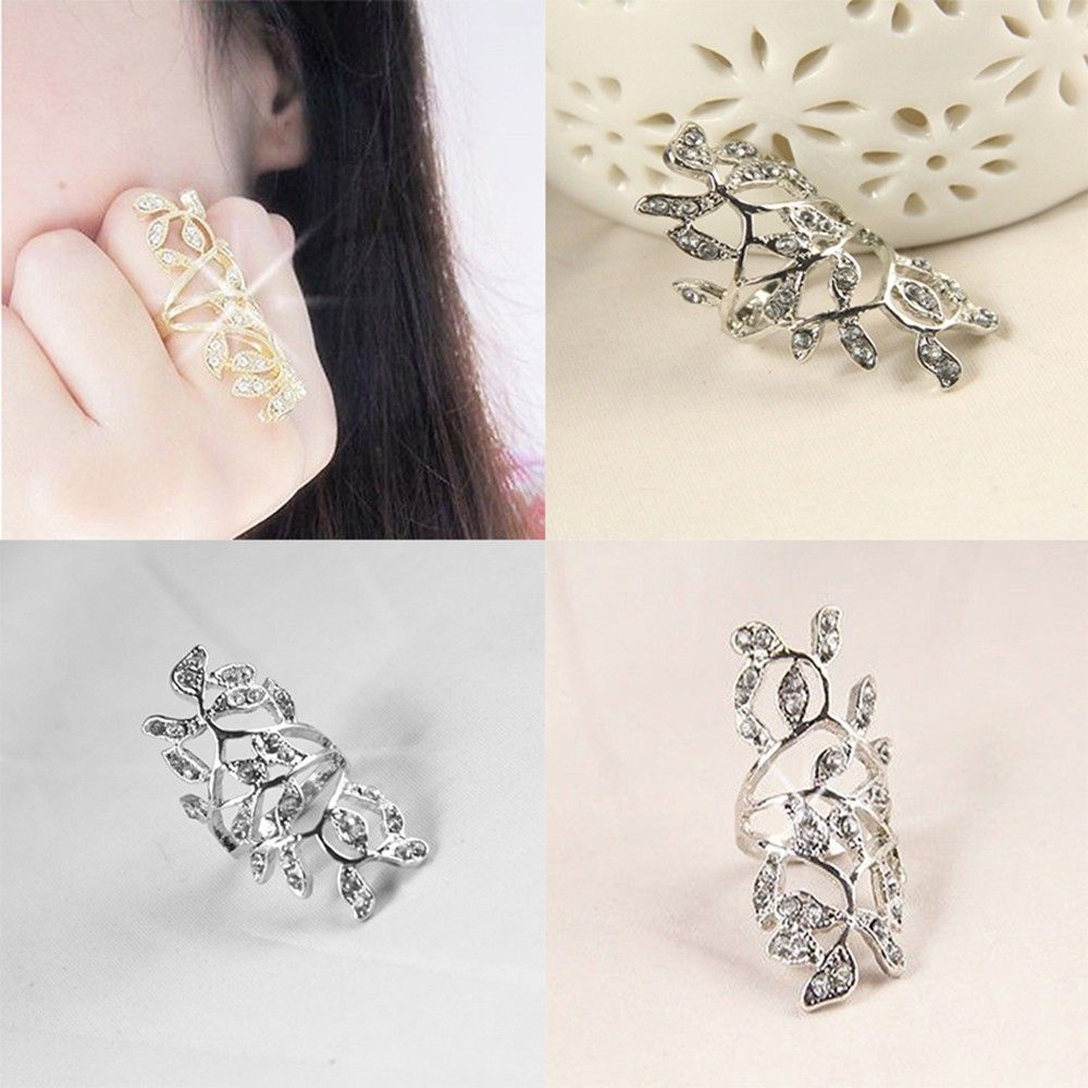 Mxbeauty Cincin Kristal Bentuk Daun Panjang Warna-Warni Gaya Retro