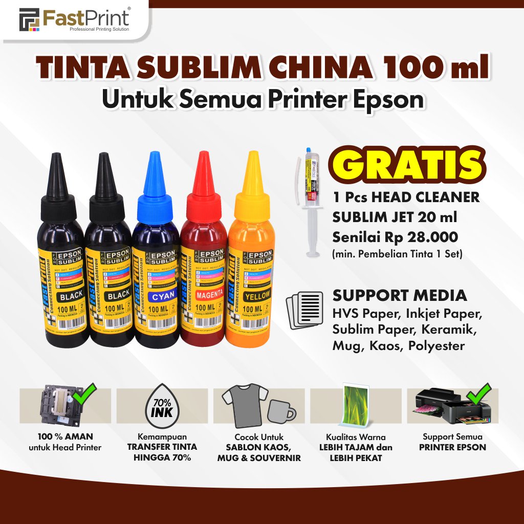 Jual Tinta Refill Sublim Sublime Premium Epson 100 Ml 1 Set 5 Warna