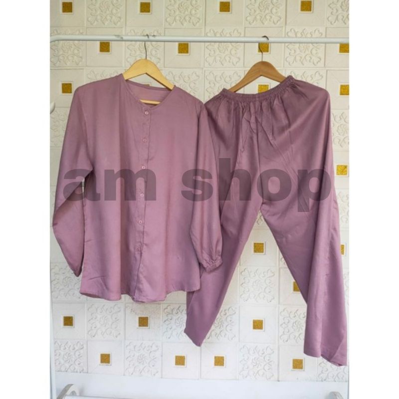 Pajamas Tangan Panjang / ONE SET PIYAMA OBLONG / SLEEPWEAR DAILY SET BEST SELLER RAYON POLOS PREMIUM-TPO LAVENDER