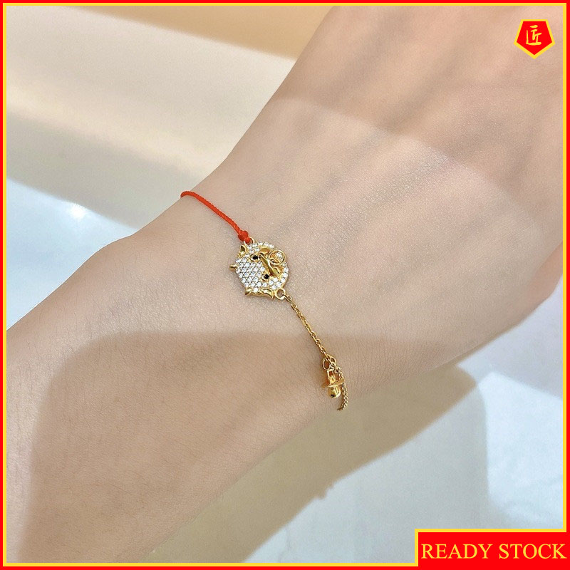 [Ready Stock]Fashion Personality Diamond Stud Calf Red Rope Bracelet