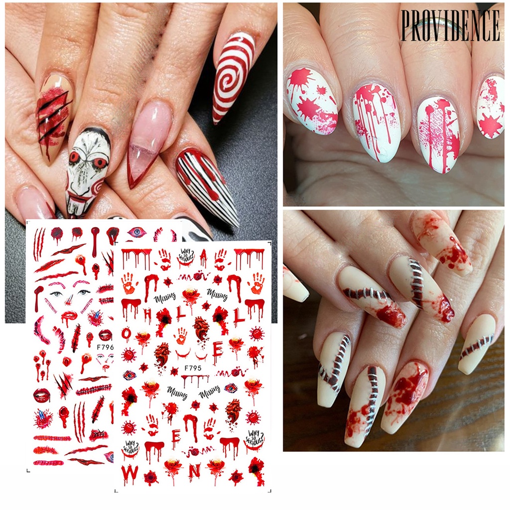 Providence 2Pcs/Set Bloody Nail Horror Sticker Halloween Patterns Red Eyes Unique Hands Sliders Suture Scars DIY Stickers for Female