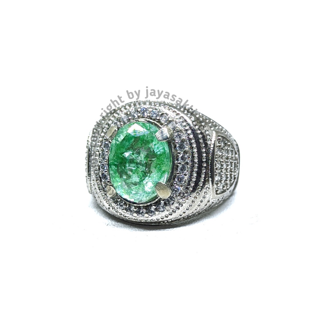 Natural Batu Permata Emerald Berly Zamrud Colombia Ring Alpaka EBZC06