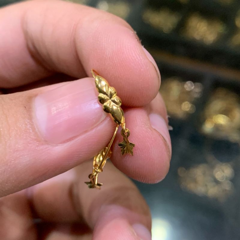 anting anak dan dewasa emas asli kadar 700 70% 16k 22 gold tanpa permata gantung bintang ringan