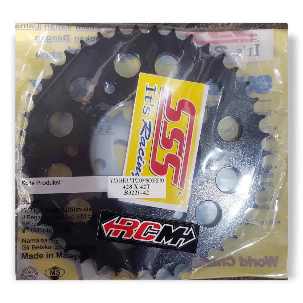 GIR GER GEAR BLK BELAKANG SCORPIO VIXION BYSON R15 OLD OVI NVL NVA 428X42 T 428 X 42T 42 T HITAM BLACK ORI ORIGINAL SSS ASLI LUBANG BAUT 6