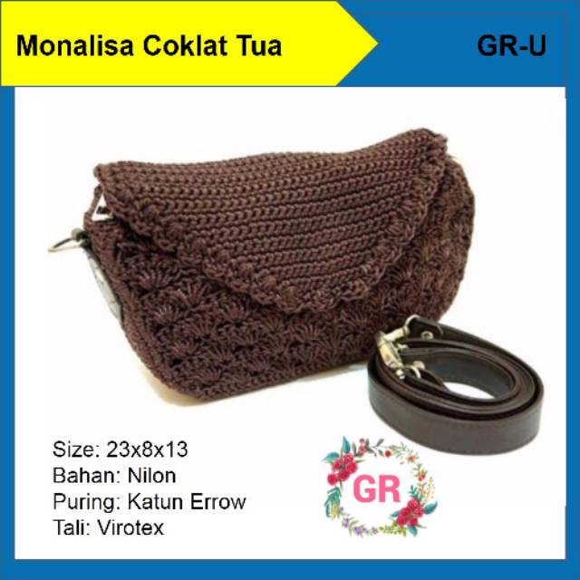 Tas Rajut Wanita ABG Tutup Tali Vinil  Panjang Coklat Tua