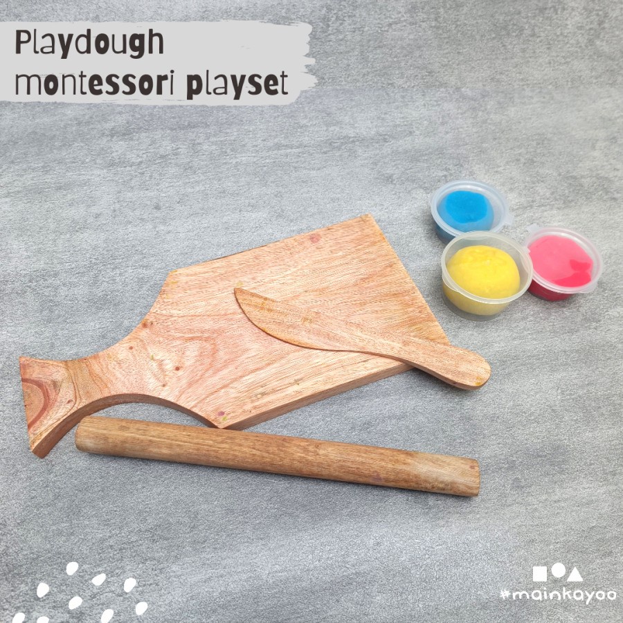 Playdough Montessori Play Set - Sensory Wooden playmat for play dough #mainkayoo