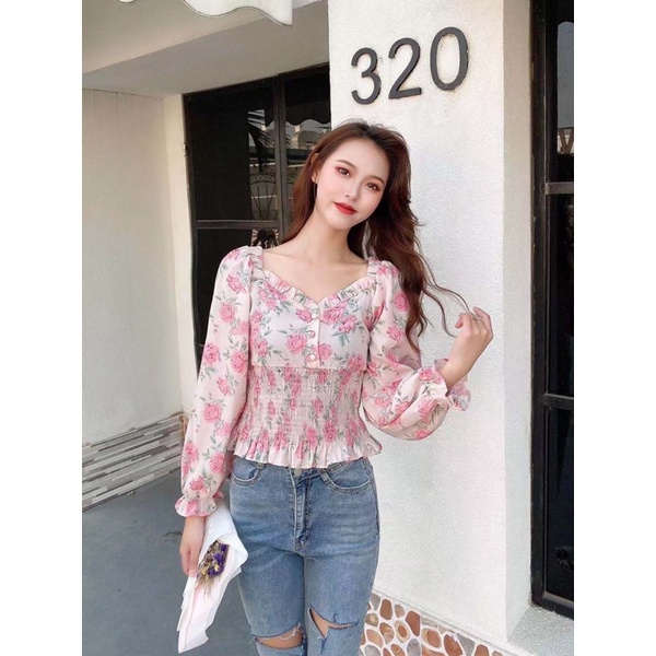 BAJU KOREA KEKINIAN TERLARIS SOPHIE KOREAN FLORAL VINTAGE BLOUSE ATASAN WANITA HIJAB BUSUI BUMIL