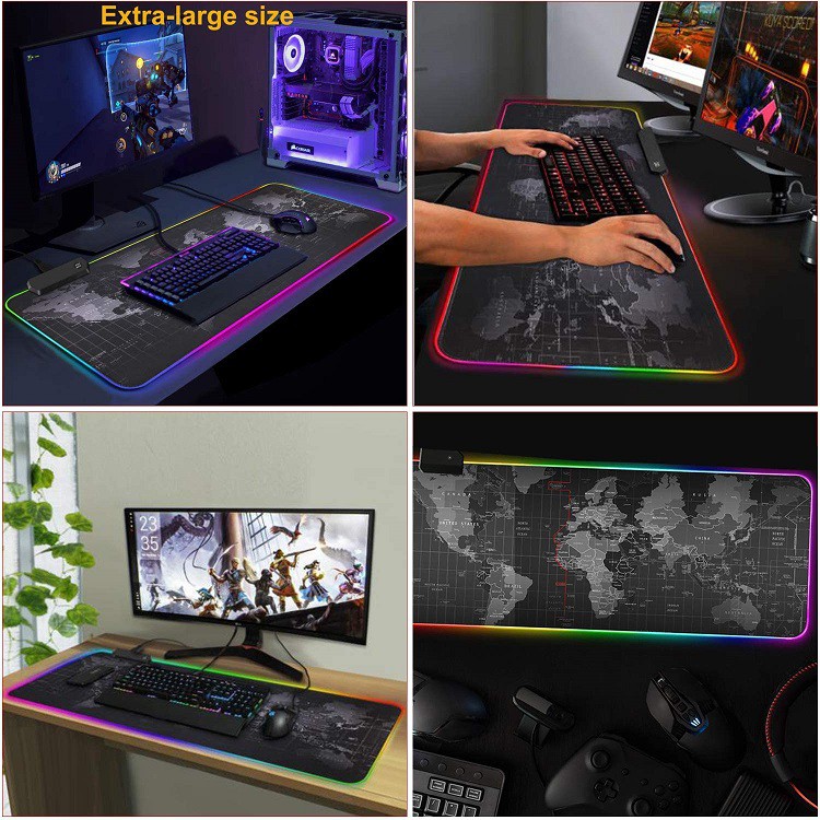 Extra Large MAP RGB Gaming Mouse Pad for Gamer with LED Lightning Mode Size 800 x 300 x 4mm