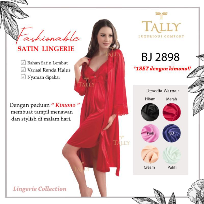 (SALE) 2IN1 Set Kimono Plus Lingerie Elegant Premium NIGHTGOWN Tally 2898 |BAJU TIDUR EXTRASIZE