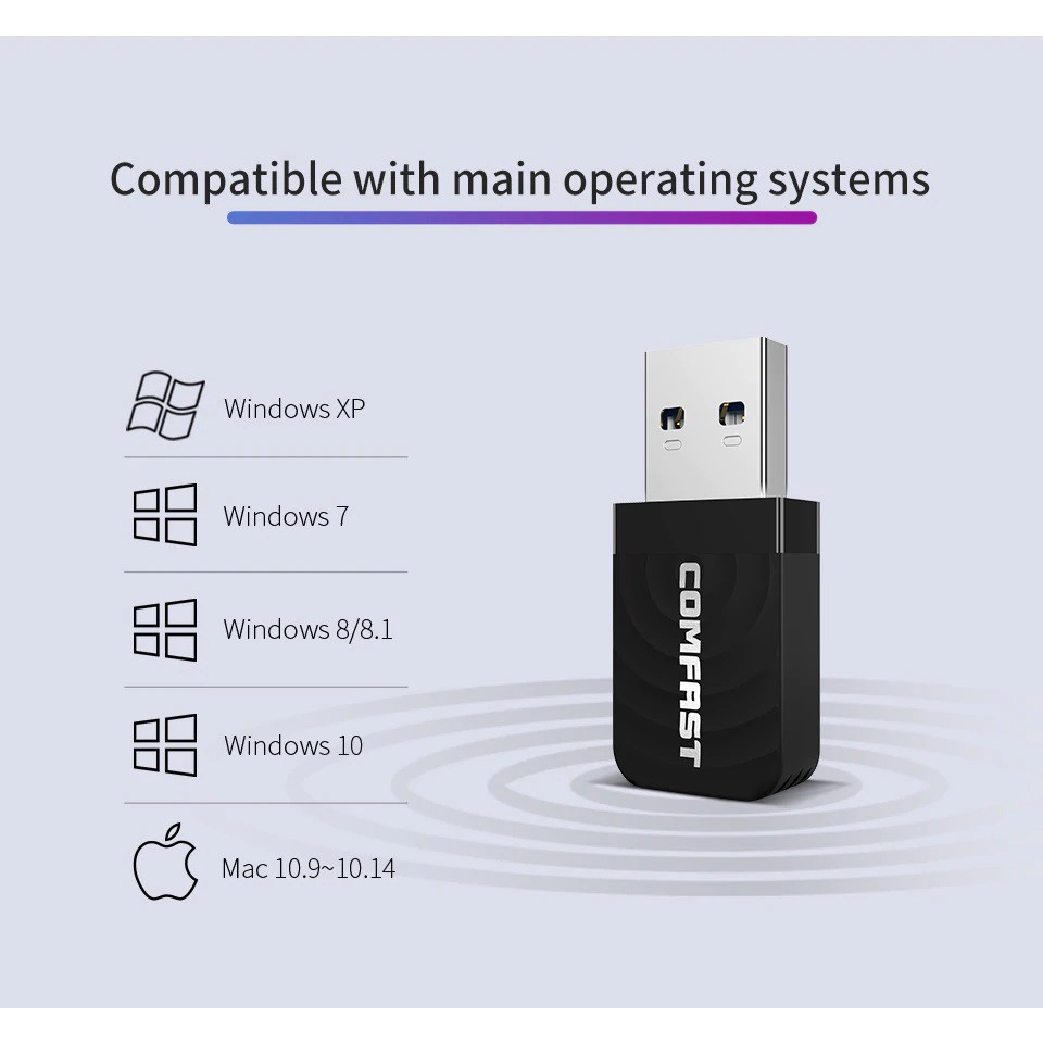 COMFAST CF-812AC - Dual Band USB 3.0 Wireless Adapter - 1300Mbps - Penangkap Sinyal WiFi Model USB