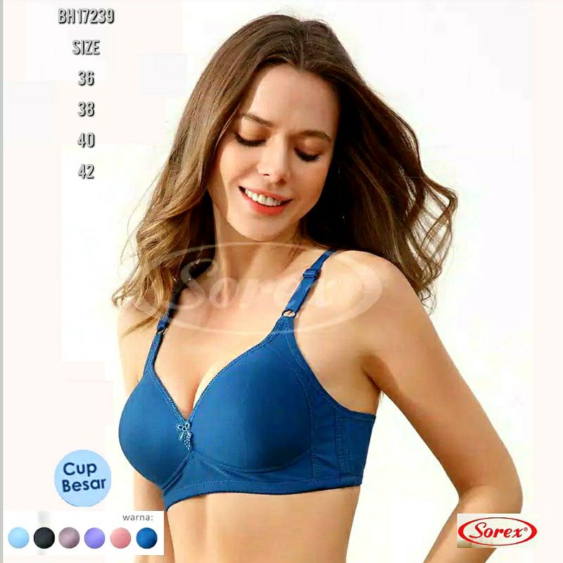 BRA WANITA SOREX ART 17239. SUPER SOTF TANPA KAWAT BUSA TIPIS KAIT:3  CUP.C UK:36.38.40.42