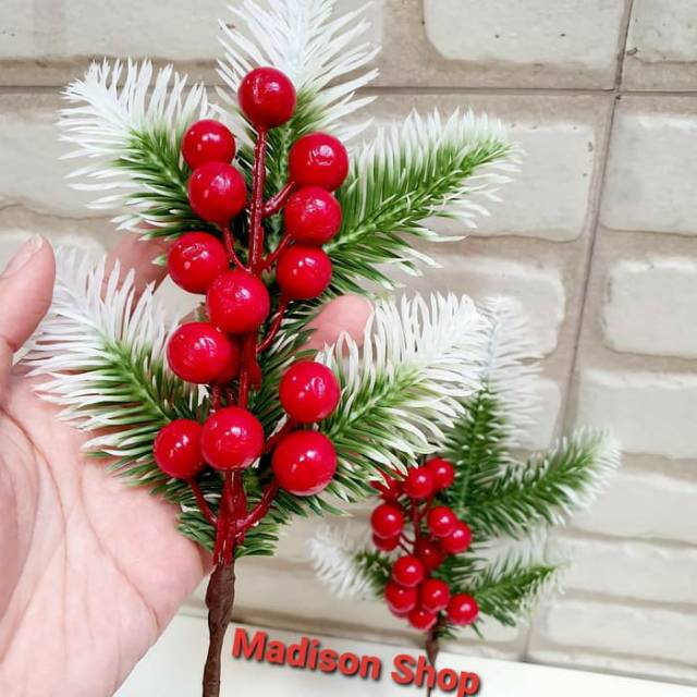 Daun Hijau Salju Cherry Natal Krans Ornamen Hiasan Parsel Parcel Natal