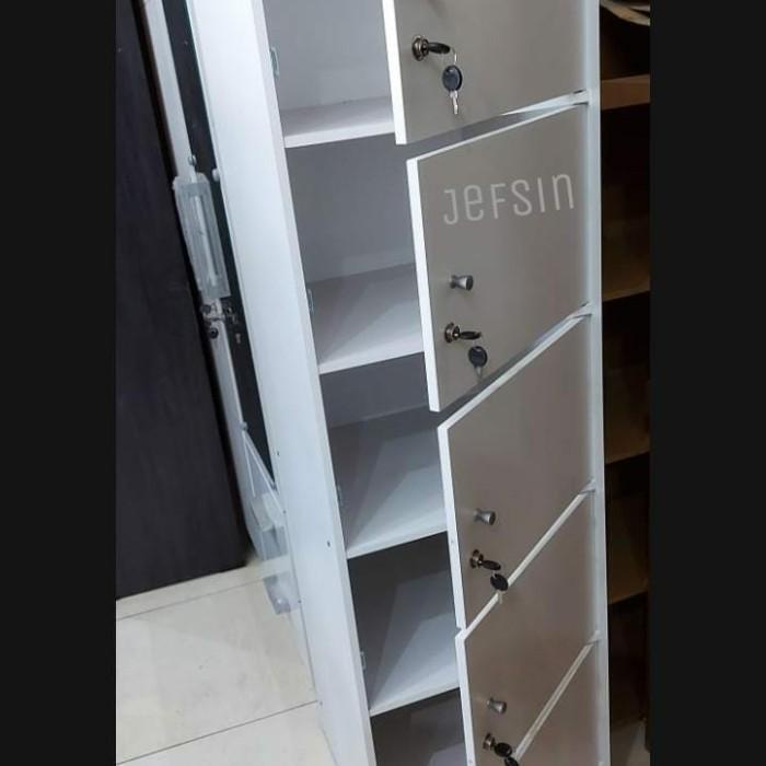 LOKER Kayu Rak Serbaguna 5 susun Kunci -WHITE