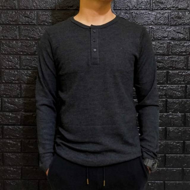 KAOS PRIA LENGAN PANJANG KAOS WAFER BUTTON KAOS BASIC
