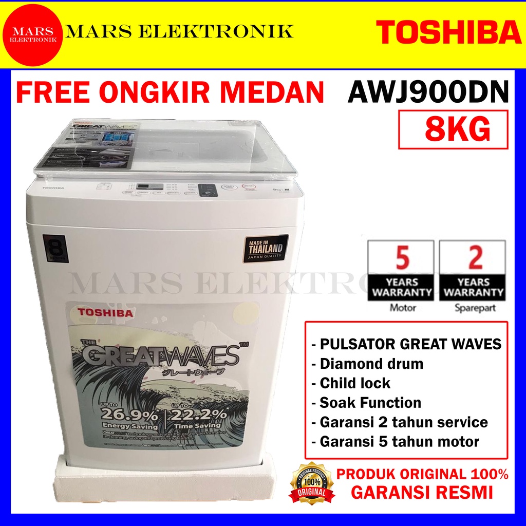 MESIN CUCI TOSHIBA AWJ900DN / 8 KG / AWJ 900 DN / READY / FREE ONGKIR MEDAN