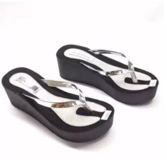 Sandal wedges glitter wanita