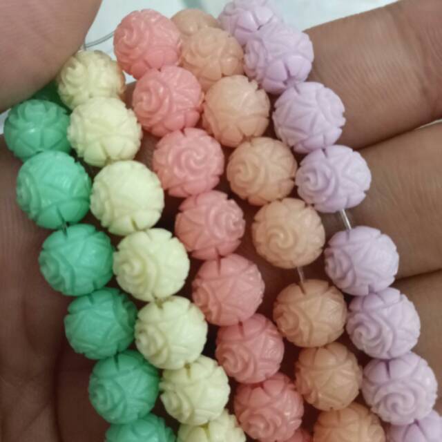 

Manik coral ukir ukuran 8mm warna pastel