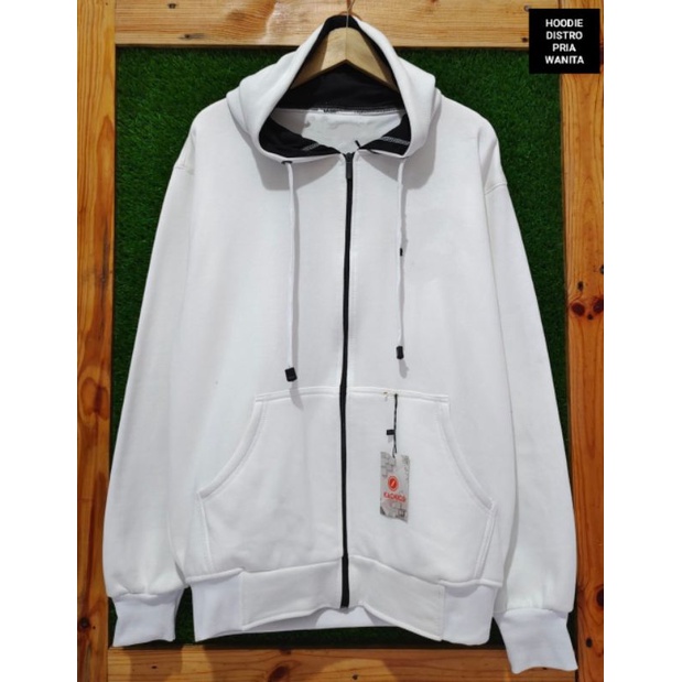 Sweater Hoodie Zipper Resleting Polos Pria Wanita Skate Distro Premium Ori Kachios Putih Bahan Fleec