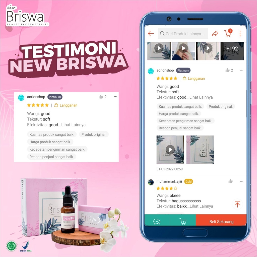 New Briswa - Beauty Package Paket Minyak Bulus Premium &amp; Sabun Briswa Body Soap 3x Lebih Berkhasiat Pengencang &amp; Pembesar Payudara Bokong Menghilangkan Strectmark Menghilangkan Bekas Jerawat