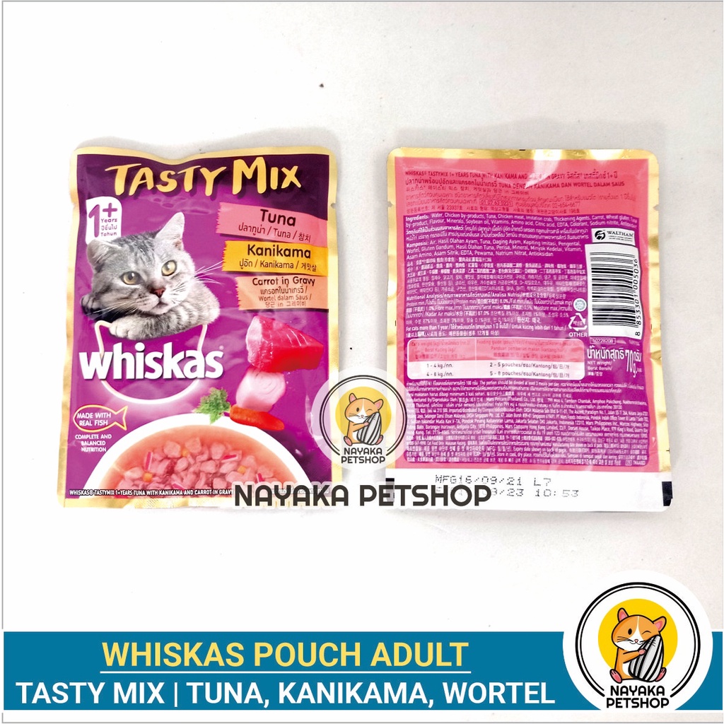 Whiskas Tasty Mix Tuna Kanikama Carrot Pouch Makanan Kucing Basah Wet Food Pakan Cat