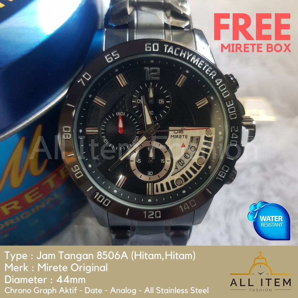 Jam Tangan Chrono Rantai MIRETE 8506A / Jam Tangan Pria Anti Air ORI / Arloji / Watches (FREE BOX)