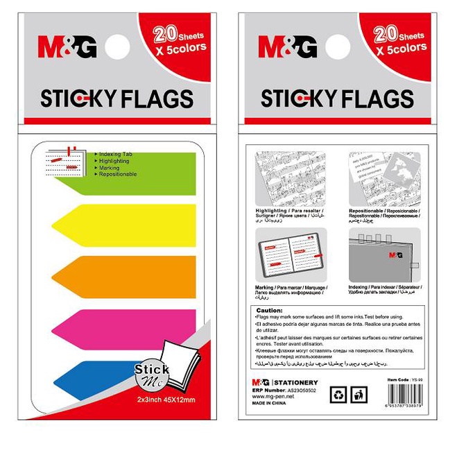 M&amp;G 2&quot;x3&quot; Pet Stiky Flags 20Sheets 45x2mm Ys-99