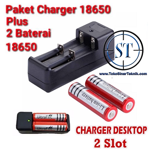 Charger 2 Dual Slot Batere Batrai Baterai 18650 16340 26650 14500 Cash Baterai Senter SWAT Police isi 2 Slot