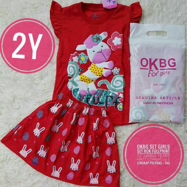 Baju Setelan Anak Perempuan Rok Bergambar merk OKBG