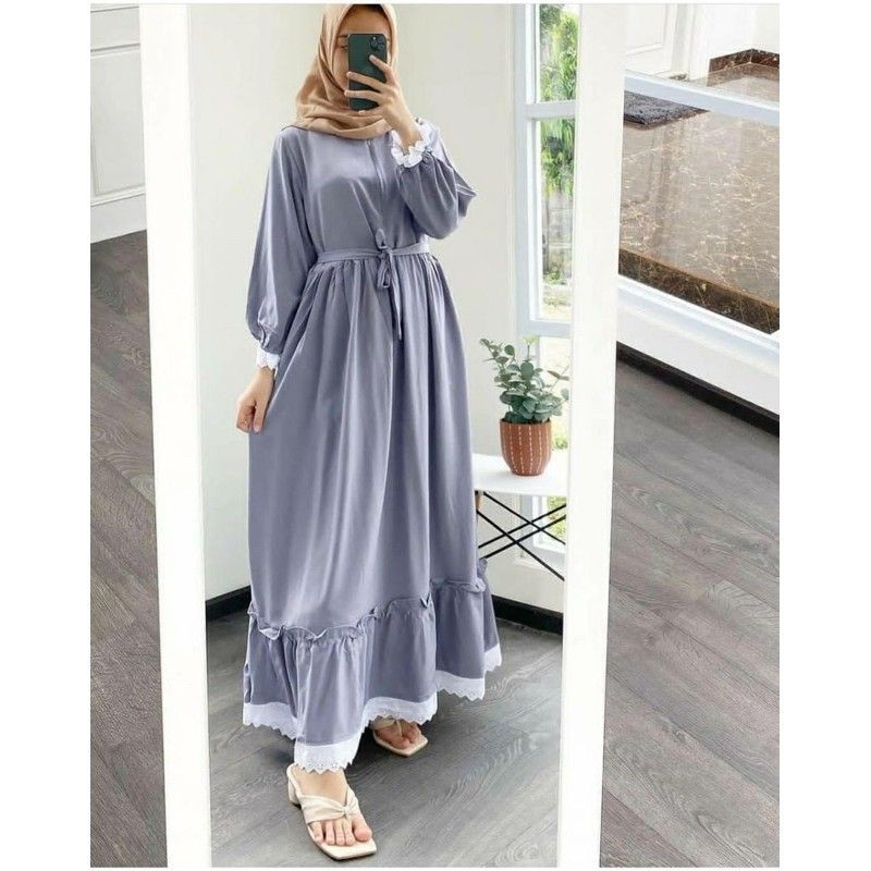 GAMIS MARVELA HITAM /* BAJU GAMIS WANITA  - GAMIS MOSCREPE-KATUN RAYON - GAMIS SOGAN RENDA REMPEL DAILY BUSUI WANITA  DRESS MOSCREPE