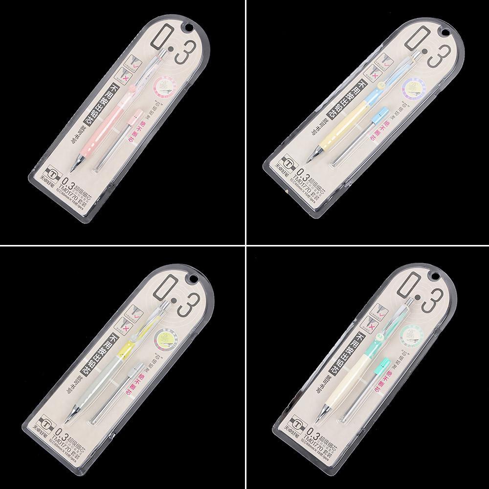 TOP 1set Pensil Mekanik Warna 0.3mm Acak Gambar Baru Perlengkapan Sekolah Isi Ulang Plastik