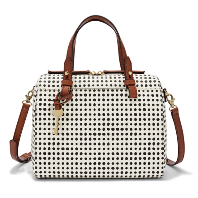 Fossil Rachel Satchel (White W/ Black)