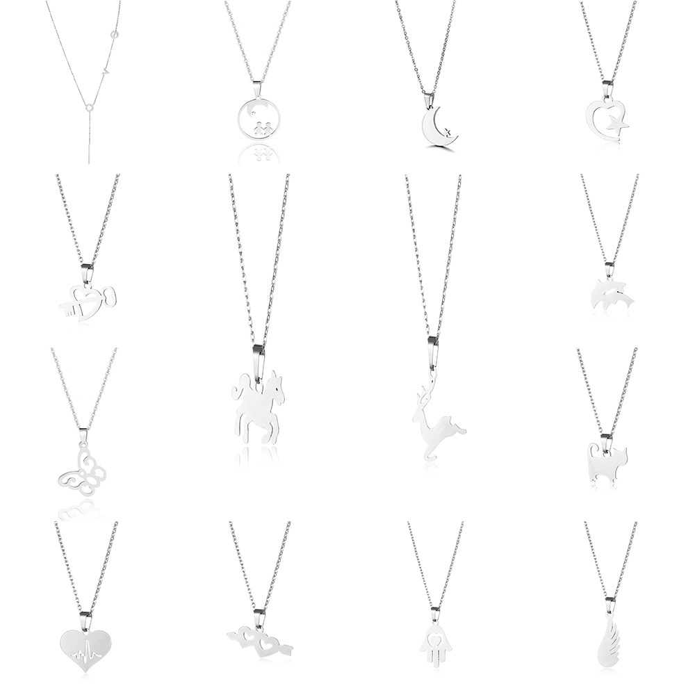 14 kinds of Korean style simple silver stainless steel clavicle chain does not rust men's and women's necklaces for girlfriends and boyfriends best factory wholesale