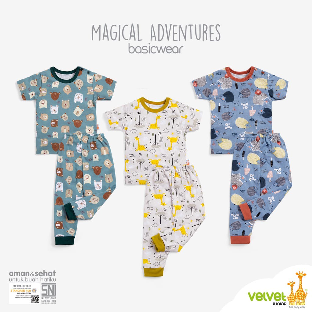 Velvet Junior Setelan Baju Kancing Pundak Lengan Pendek + Celana Panjang - BasicWear