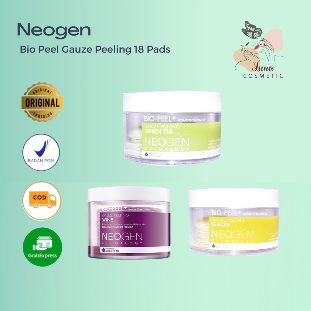 NEOGEN Bio Peel Gauze Peeling Pad Small Jar isi 18 Pcs - LEMON | GREENTEA | WINE Kapas Exfoliator, Exfoliasi