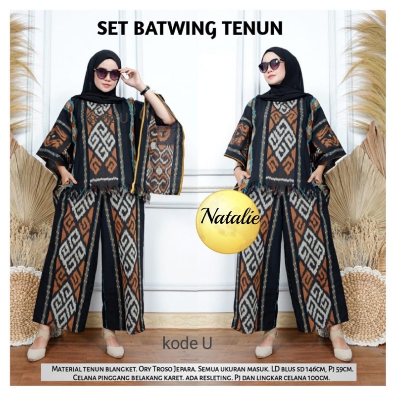 Setelan Kulot Wanita Batwing Set Bahan Tenun Troso