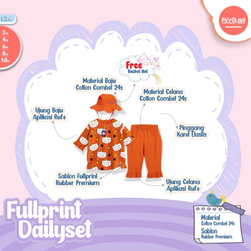 Afsheenastore Setelan Anak Fulprint Piccolino Free Topi Buckethat