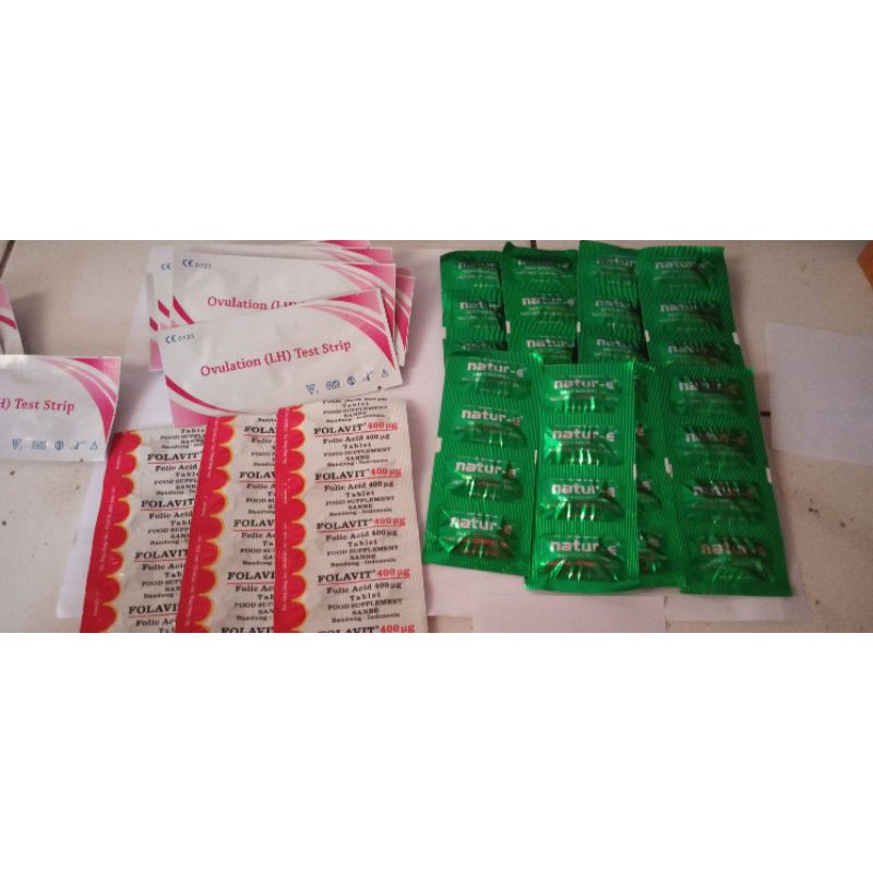 Program hamil 30 hari: 3 strips Folavit,1 kotak Natur E isi 32 kpsl,10 LH ovulation(test kesuburan)