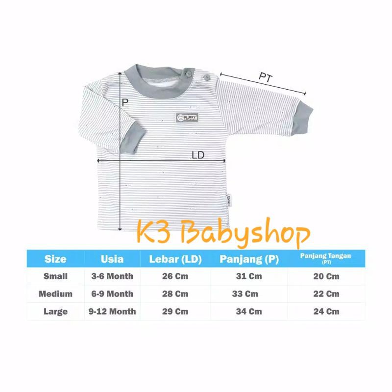 Oblong Panjang Bis Rib Fluffy seri abu grey putih white kaos bayi baju piyama anak SNI