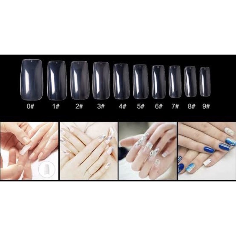 Nail Tip 500 Pcs Kuku Palsu Bahan Akrilik Warna Putih/ Clear Stiletto