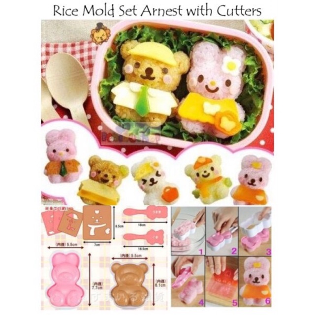 Cetakan nasi rice mold alat bikin bento bear dan melody sushi