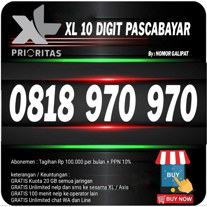 Nomor Cantik XL 10 digit Pascabayar ABC ABC 0818 970 970
