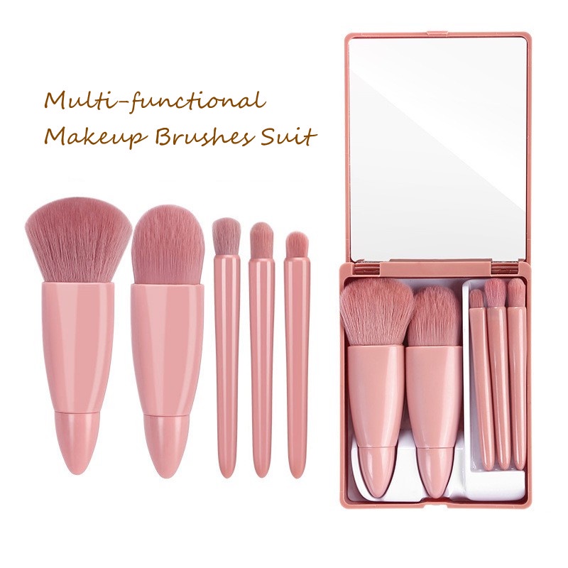 5pcs / Set Brush Mini Multifungsi Dengan Cermin Untuk Travel