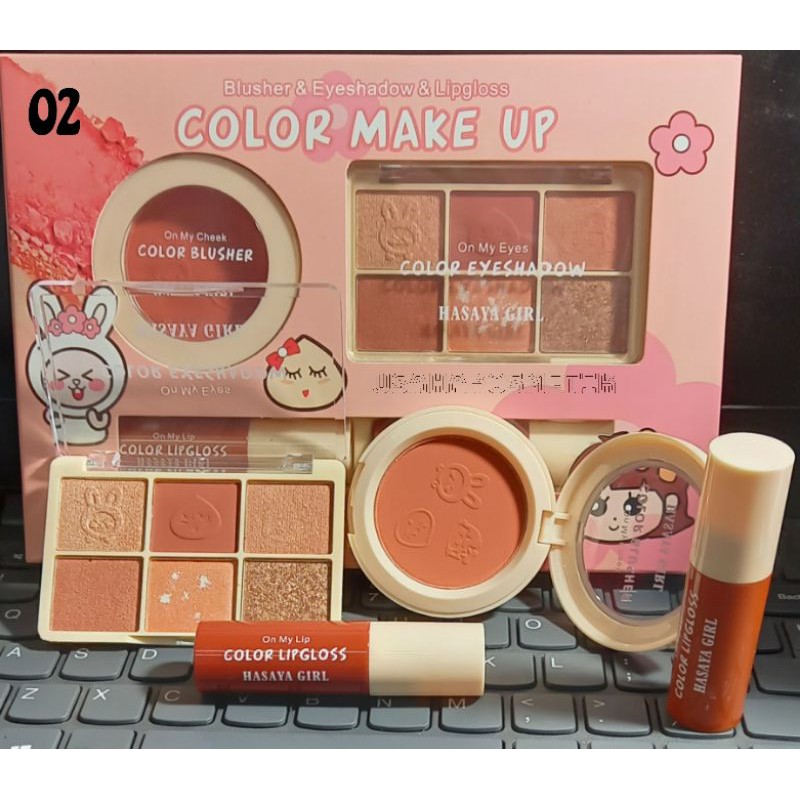 PROMO PAKET MAKE UP COLOR | BRILLIANT 3IN1 [ EYESHADOW +HIGHLIGHTER +BLUSH ON] NO.HJ-3722 | 83238-03