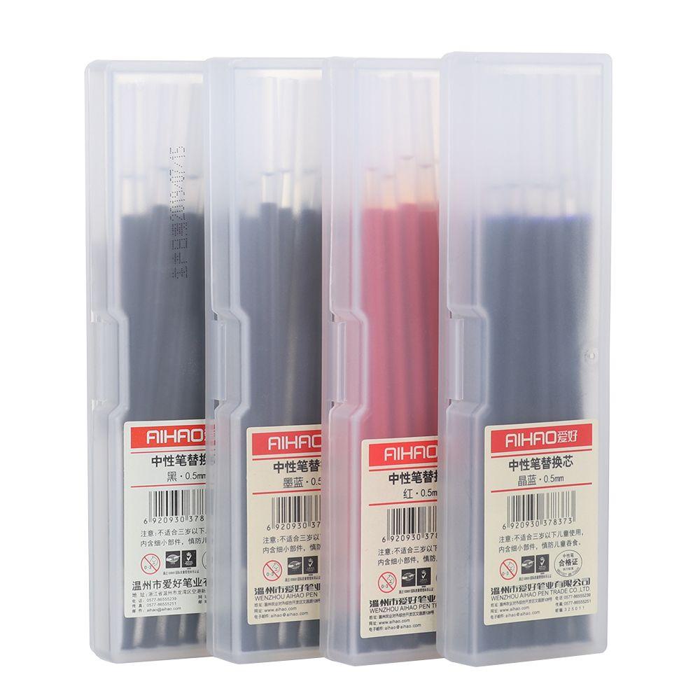 Populer 12Pcs/Set 0.5mm Pen Refill Tanda Tangan Kantor Biru Hitam Merah Gel Pen