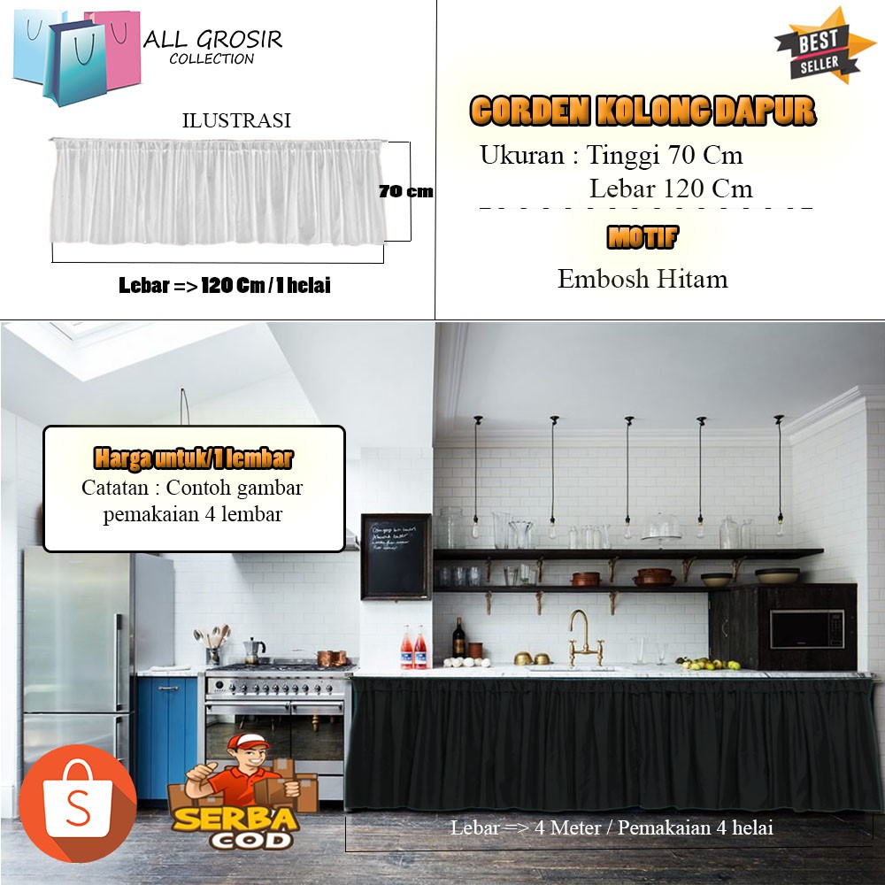 ( TERMURAH )Gorden kolong dapur / Gorden minimalis murah / Gorden embos murah / Gorden kolong murah-Hitam