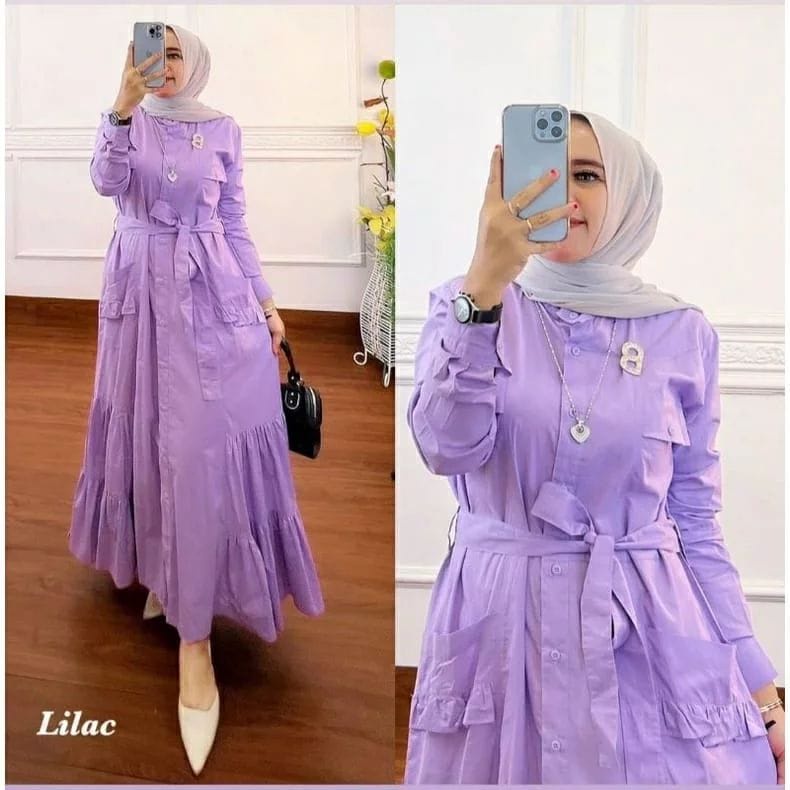 Baju Wanita Kekinian Talia Dress Katun Rayon Baju Lengan Panjang Wanita Busui Friendly Long Dress Muslim Gamis Jumbo