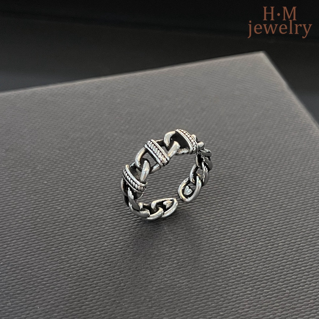 Cincin Model Rantai Twist Terbuka Bahan S925 Silver Gaya Retro