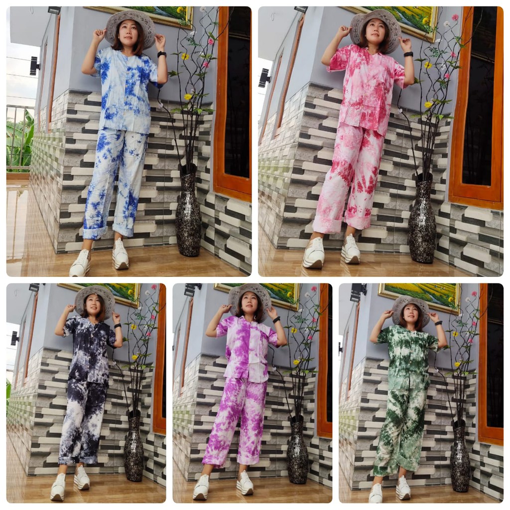 RajaFashion - ONE SET - Tie Dye Collections - Kemeja Tie Dye - Setelan Wanita