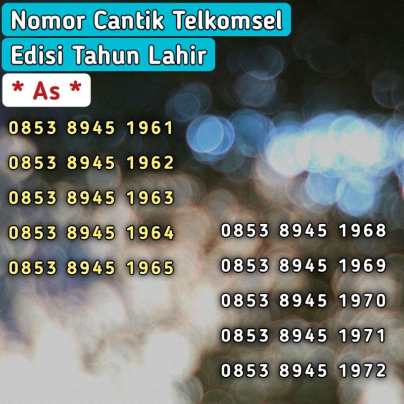 Nomor Cantik Kartu Perdana Telkomsel AS 4G LTE (Seri Tahun Lahir)