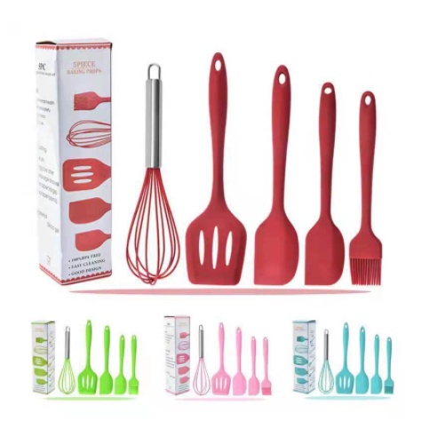 Baking Props 1 Set isi 5pcs Kocokan Telur Spatula 3 Pcs Kuas Kue Silikon Kitchen Tool Teflon Set 5 Pcs